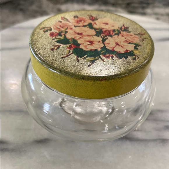 Other - Vintage Floral Tin Lid Glass Jar - Yellow Floral Top